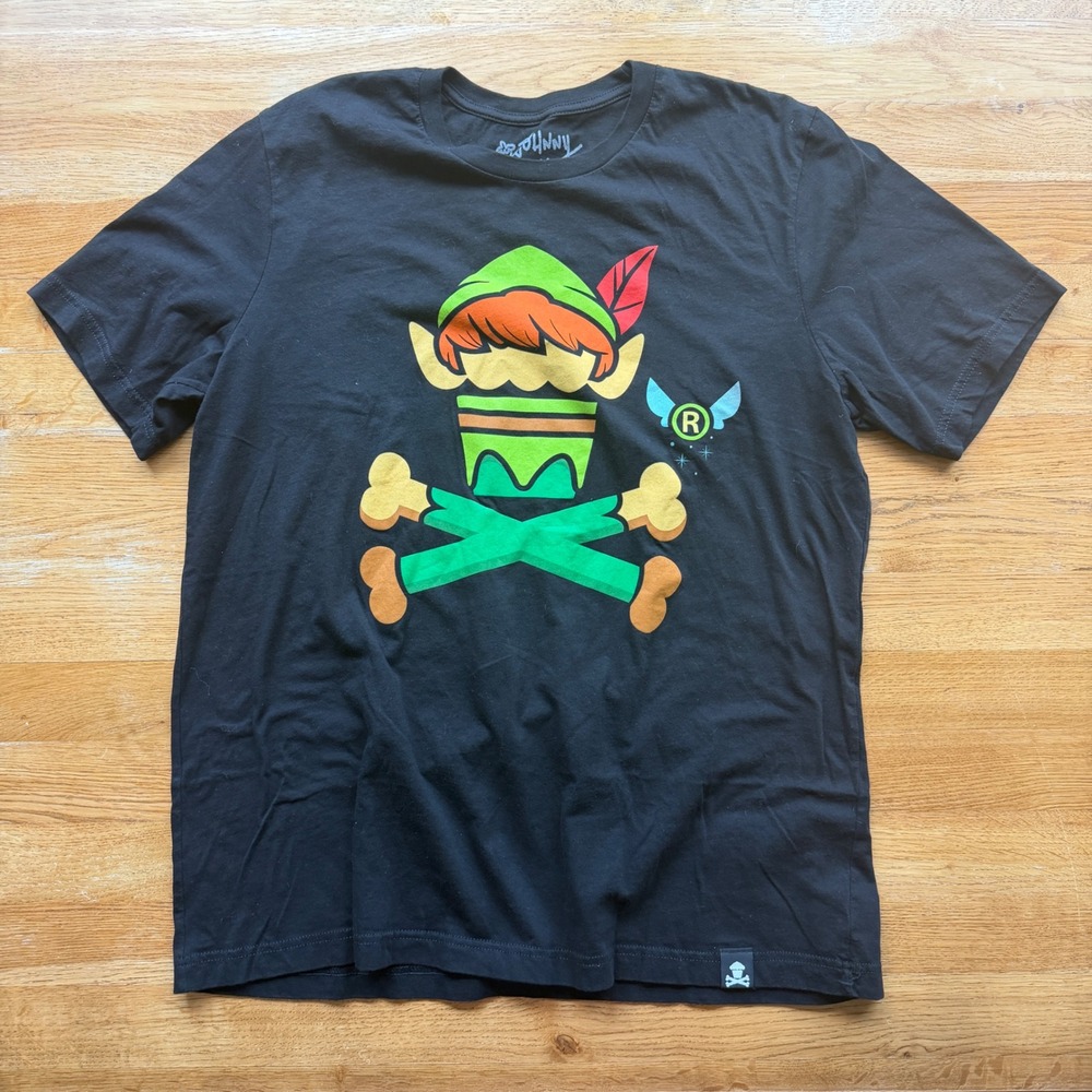 Johnny Cupcakes Peter Pan Skull Crossbones Graphic Tee Black XL Mens T-Shirt
